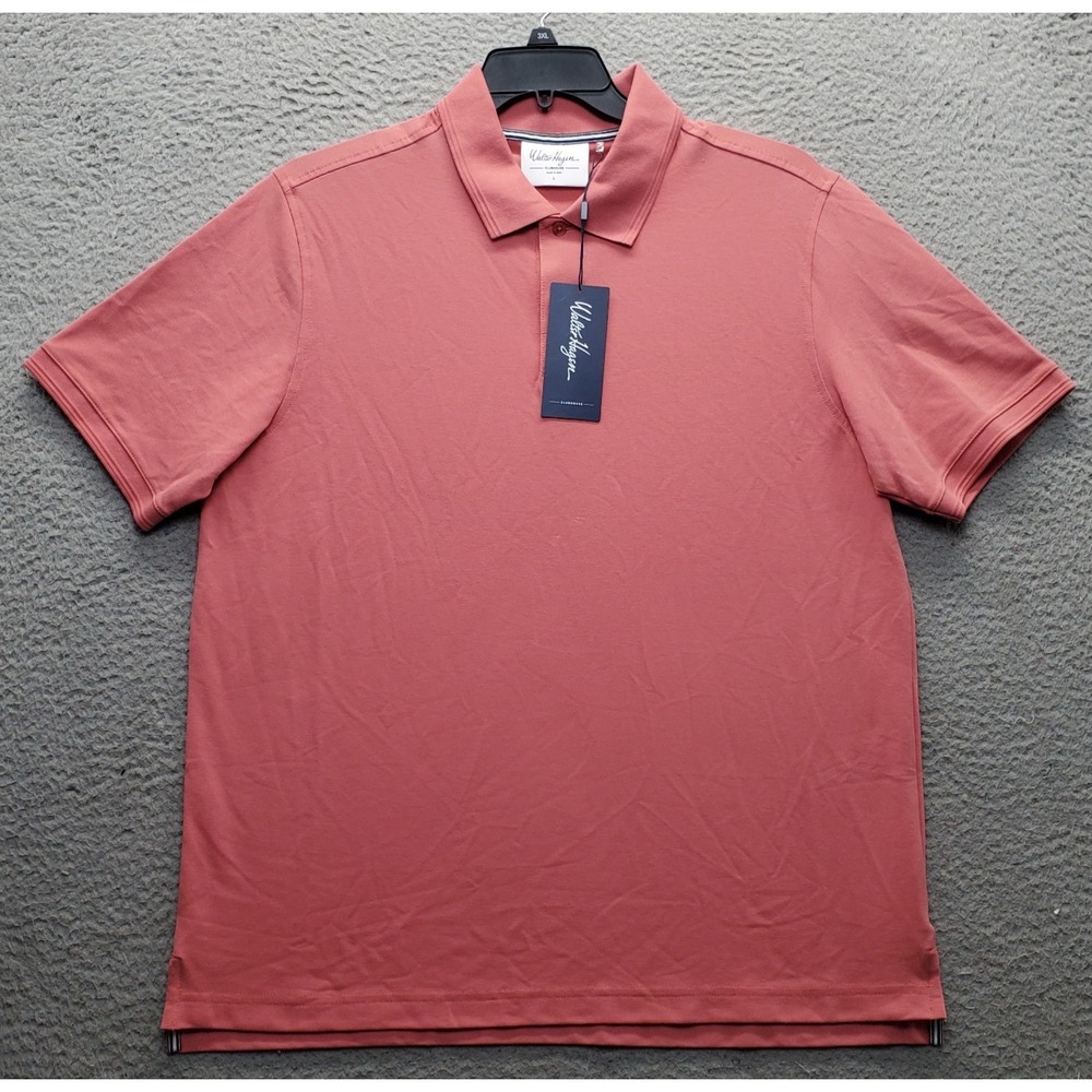Walter Hagen Clubhouse Golf Polo Shirt Mens Large Salmon High Low Slit Popover